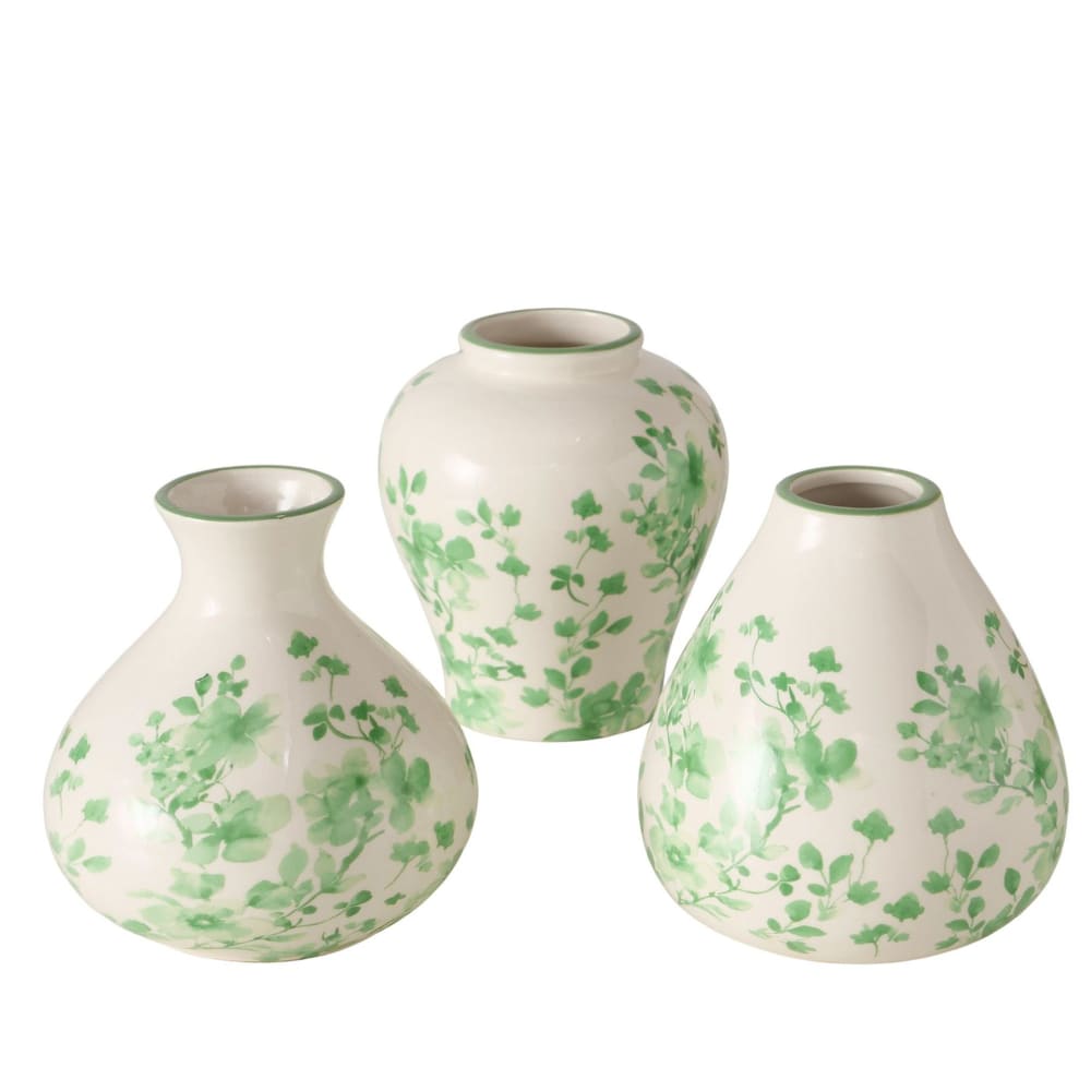 Set de 3 petits vases céramique feuillage 10x10x11cm Set de 3 petits vases céramique feuillage 10x10x11cm