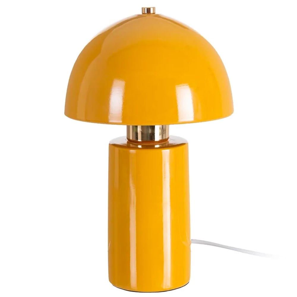 Lampe à poser champignon céramique jaune moutarde et métal doré 17.5x1