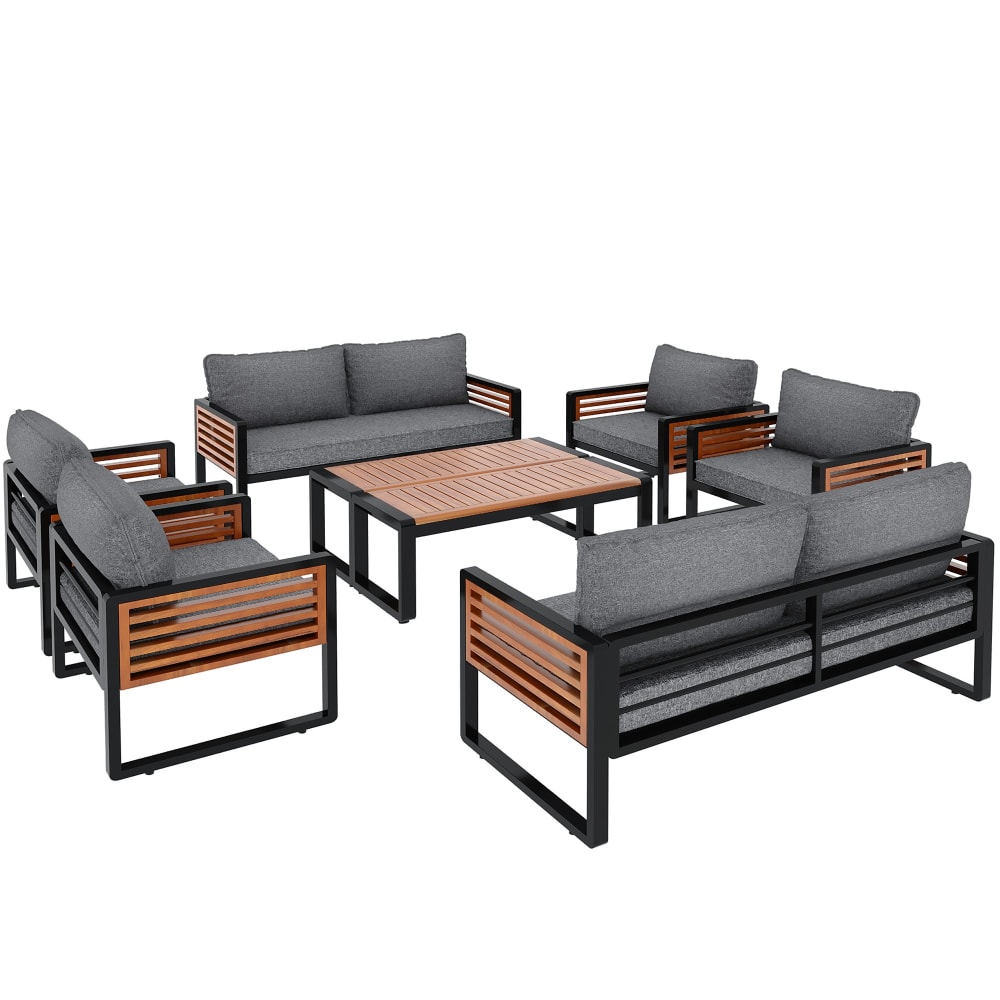 Salon de jardin 8 places en fer galvanisé gris