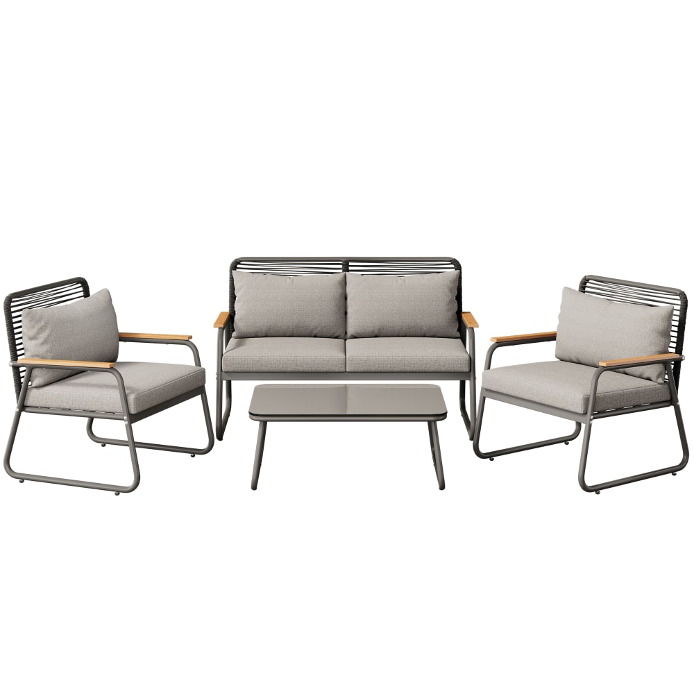 Salon de jardin 4 places en fer galvanisé gris