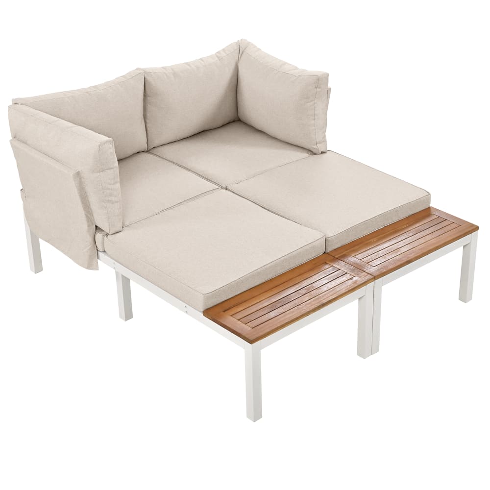 Salon de jardin 4 places en acier galvanisé beige