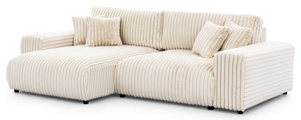 Canapé d’angle en velours côtelé beige clair avec fonction lit