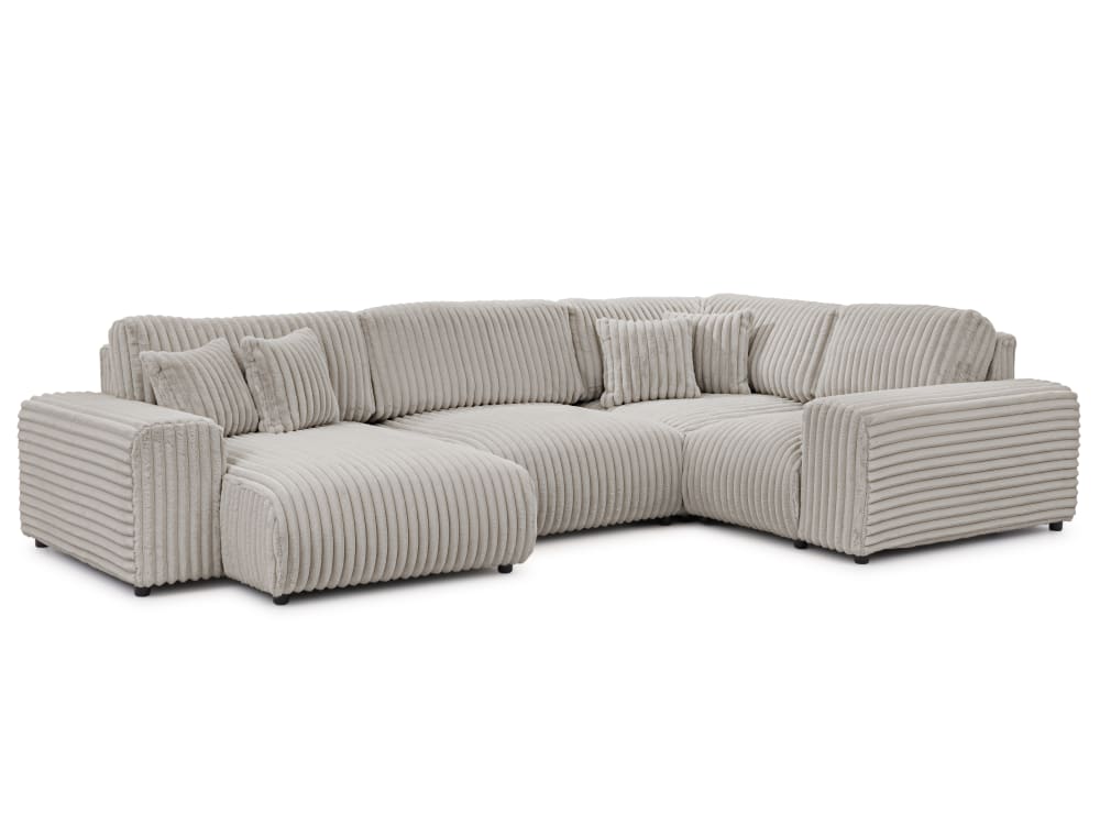 Canapé panoramique format XXL en velours côtelé gris clair