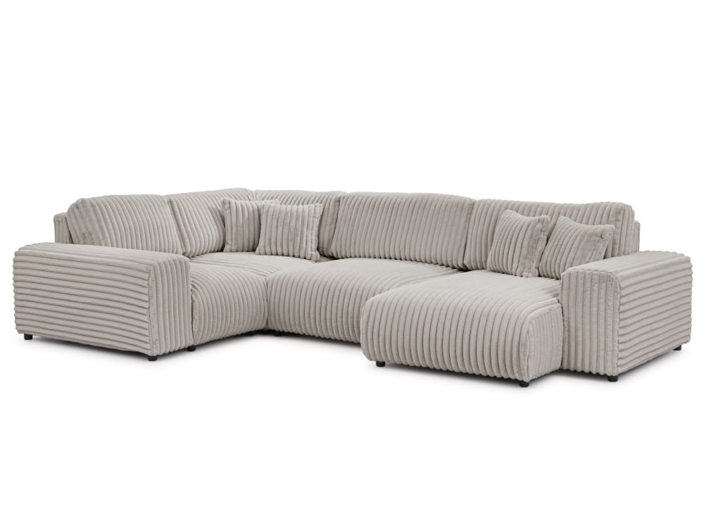 Canapé panoramique format XXL en velours côtelé gris clair