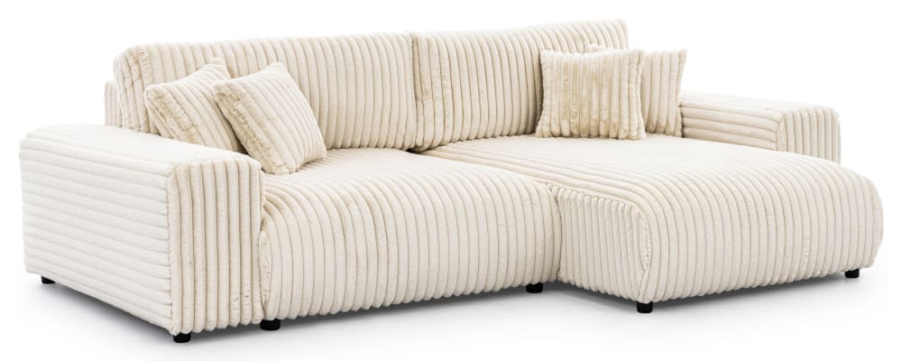 Canapé d’angle en velours côtelé beige clair avec fonction lit