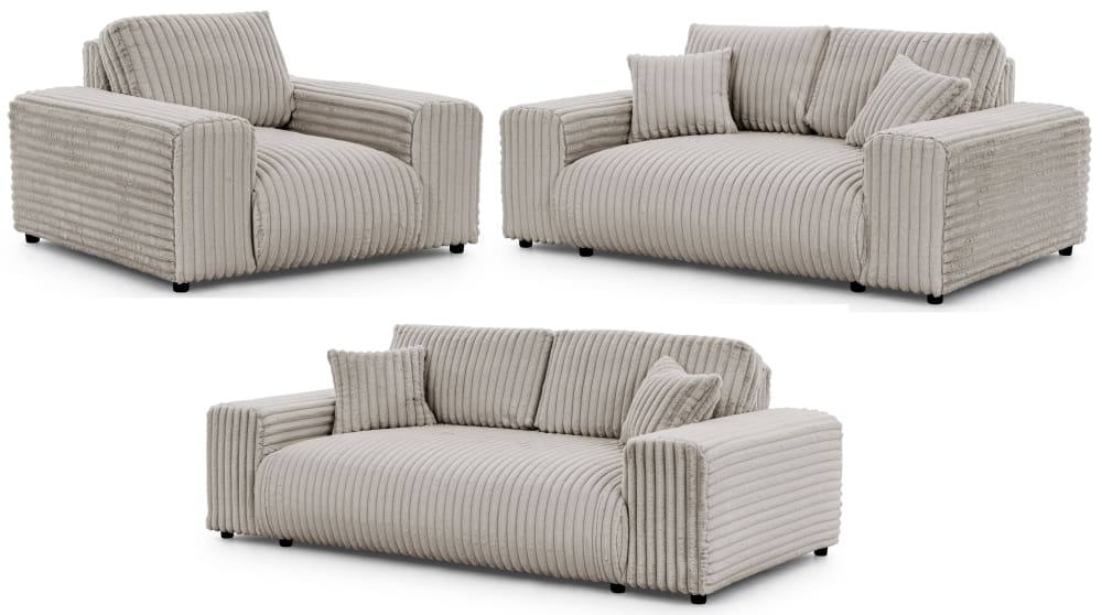 Ensemble de canapé 3+2+1 en velours côtelé gris clair