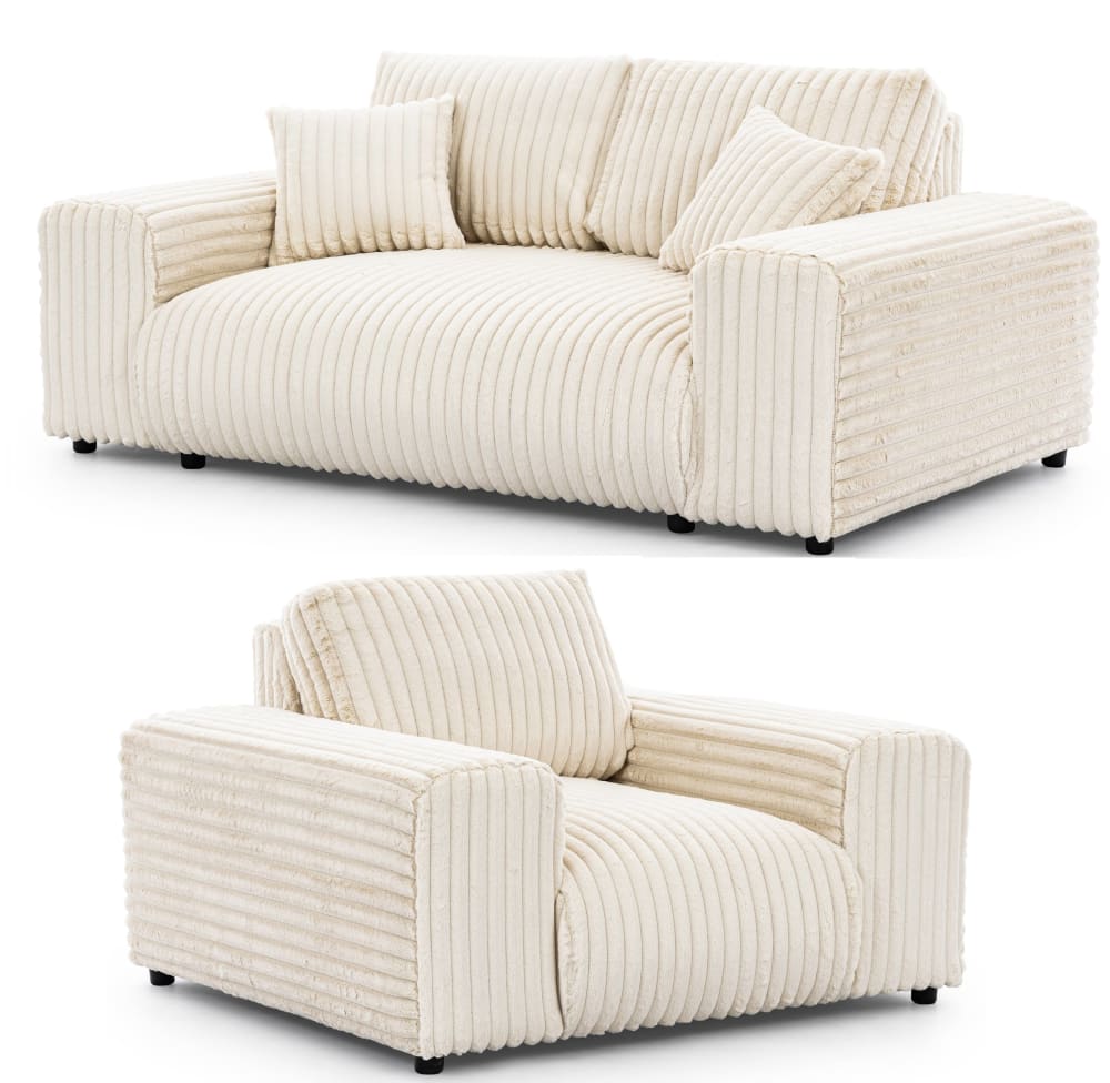 Ensemble de canapé 2+1 en velours côtelé beige clair