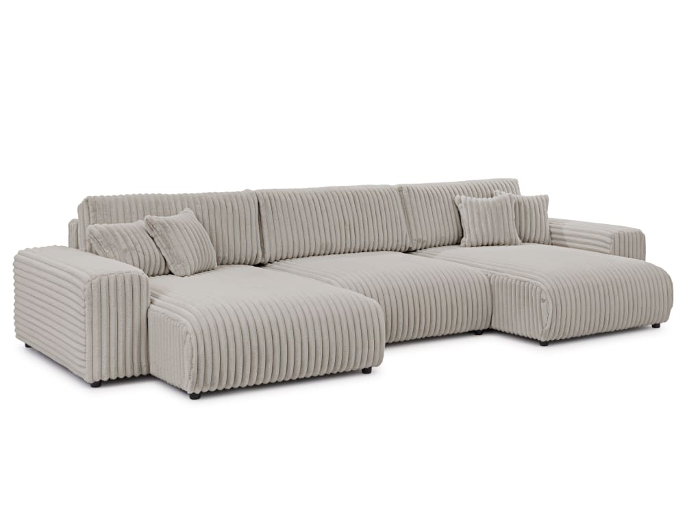 Canapé panoramique en velours côtelé gris clair avec fonction lit