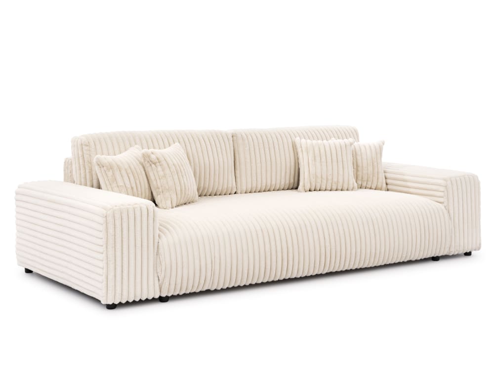 Canapé 4 places en velours côtelé beige clair avec fonction lit