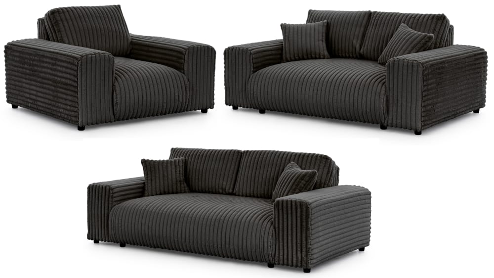 Ensemble de canapé 3+2+1 en velours côtelé gris foncé