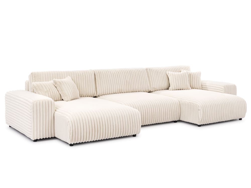 Canapé panoramique en velours côtelé beige clair avec fonction lit