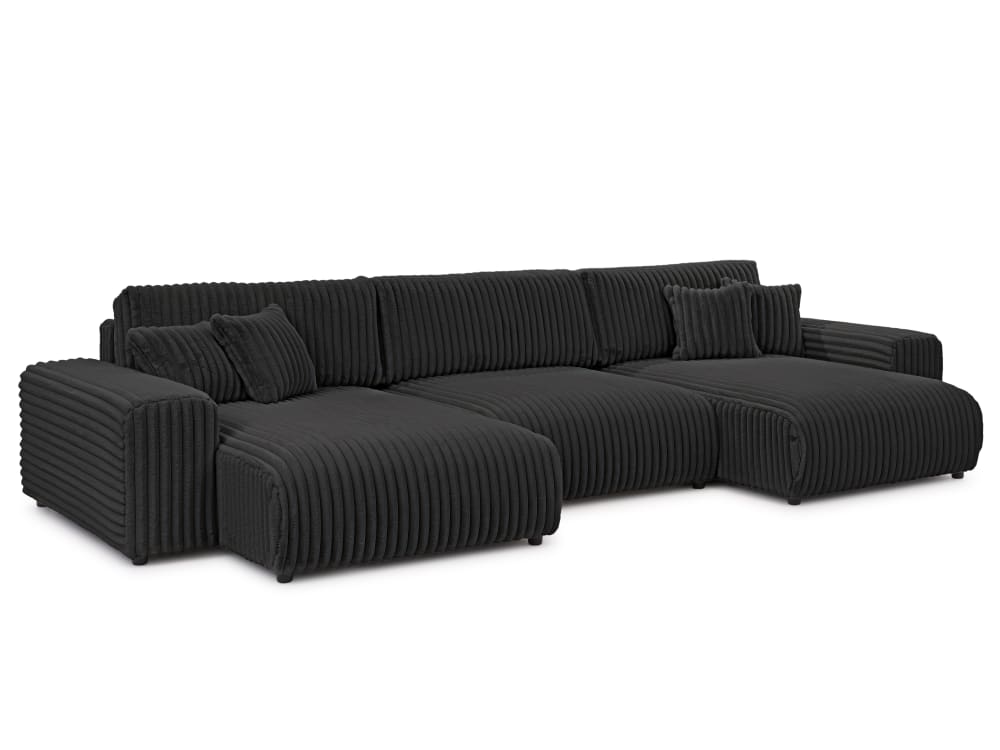 Canapé panoramique en velours côtelé gris foncé avec fonction lit