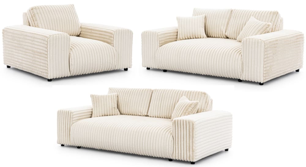 Ensemble de canapé 3+2+1 en velours côtelé beige clair