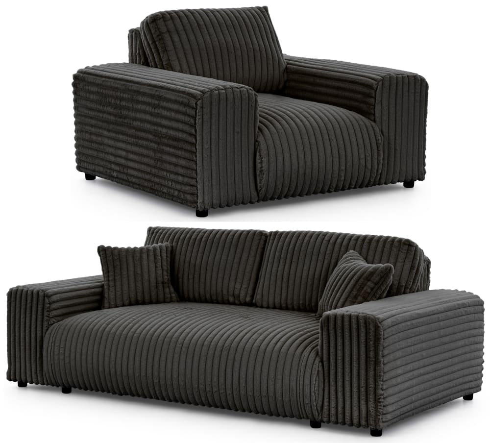 Ensemble de canapé 3+1 en velours côtelé gris foncé