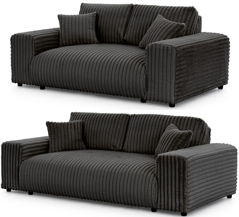 Ensemble de canapé 3+2 en velours côtelé gris foncé