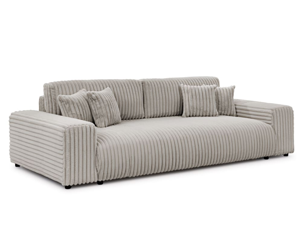 Canapé 4 places en velours côtelé gris clair avec fonction lit