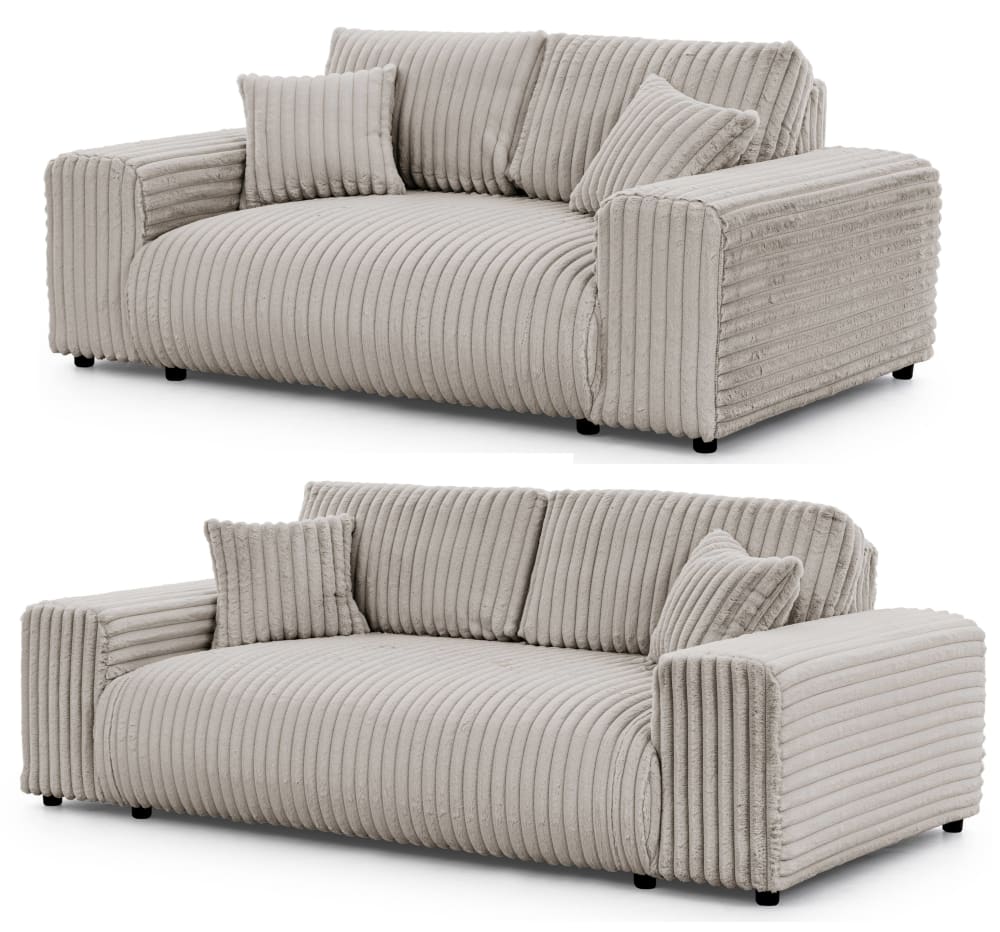 Ensemble de canapé 3+2 en velours côtelé gris clair