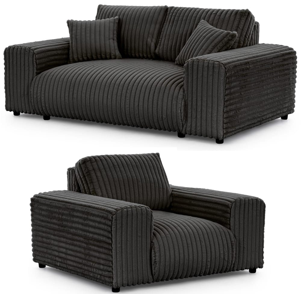 Ensemble de canapé 2+1 en velours côtelé gris foncé