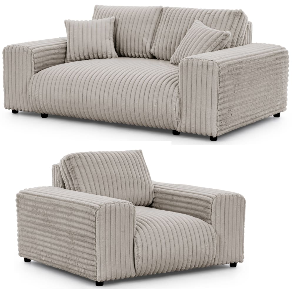 Ensemble de canapé 2+1 en velours côtelé gris clair