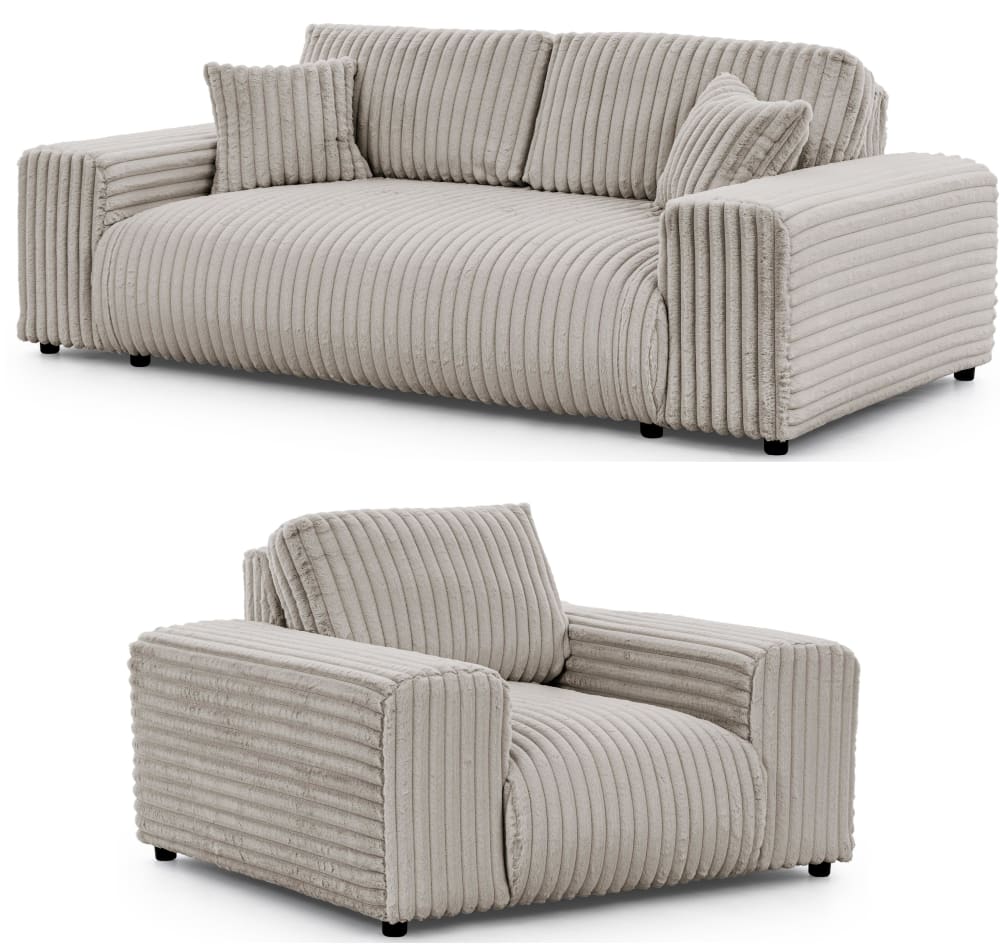Ensemble de canapé 3+1 en velours côtelé gris clair