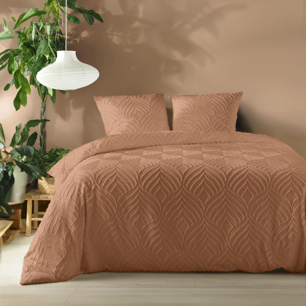 Parure de lit 3 pièces tufté microfibre rose 240 x 220