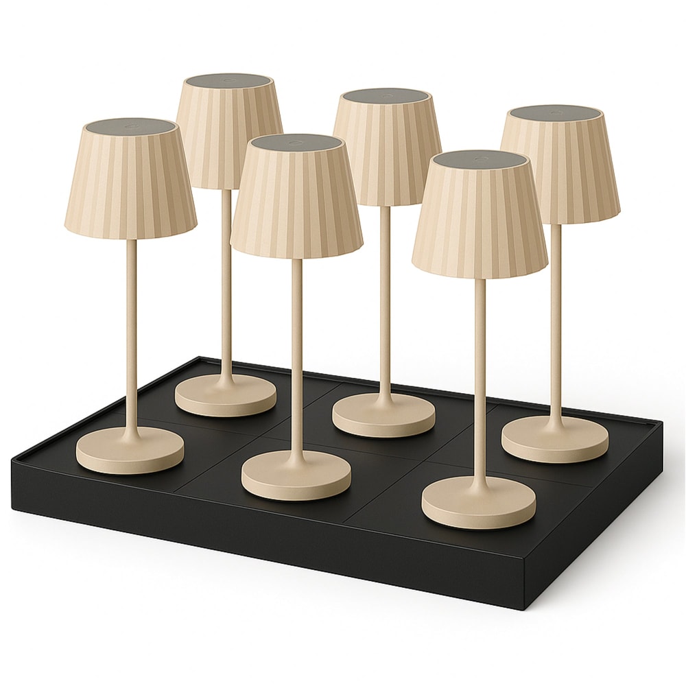 Lot de 6 lampes de table avec socle acier beige h30cm
