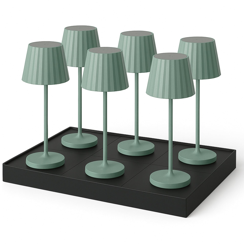 Lot de 6 lampes de table avec socle acier vert h30cm