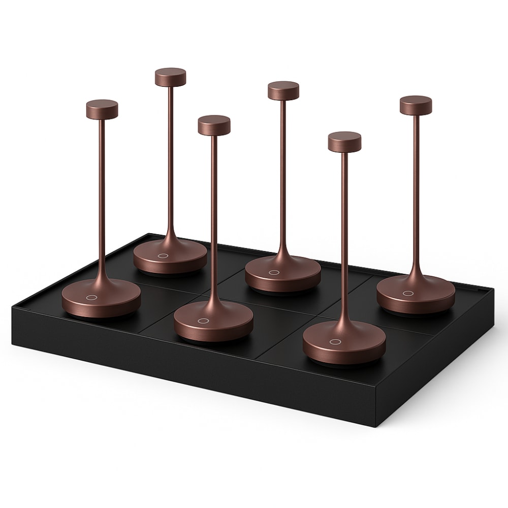 Lot de 6 lampes de table avec socle acier marron h25cm