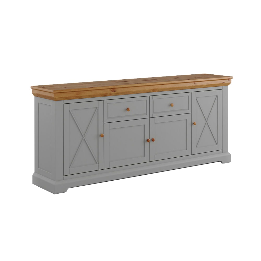 Feldmann-Wohnen Kommode modernes Design aus Massivholz 200x41x85cm, grau / beige style modern - -