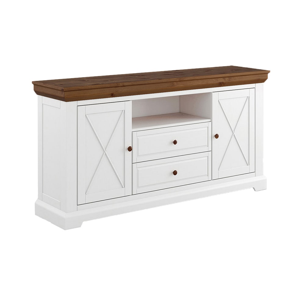 Feldmann-Wohnen Kommode modernes Design aus Massivholz 166x41x85cm, weiß / braun style modern - -