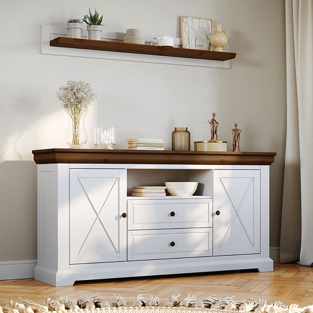 Kommode modernes Design aus Massivholz 166x41x85cm, weiß / braun