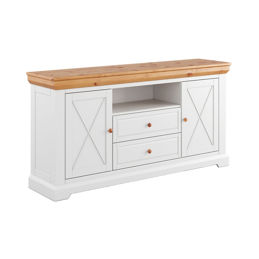 Feldmann-Wohnen Kommode modernes Design aus Massivholz 166x41x85cm, weiß / beige style modern - -