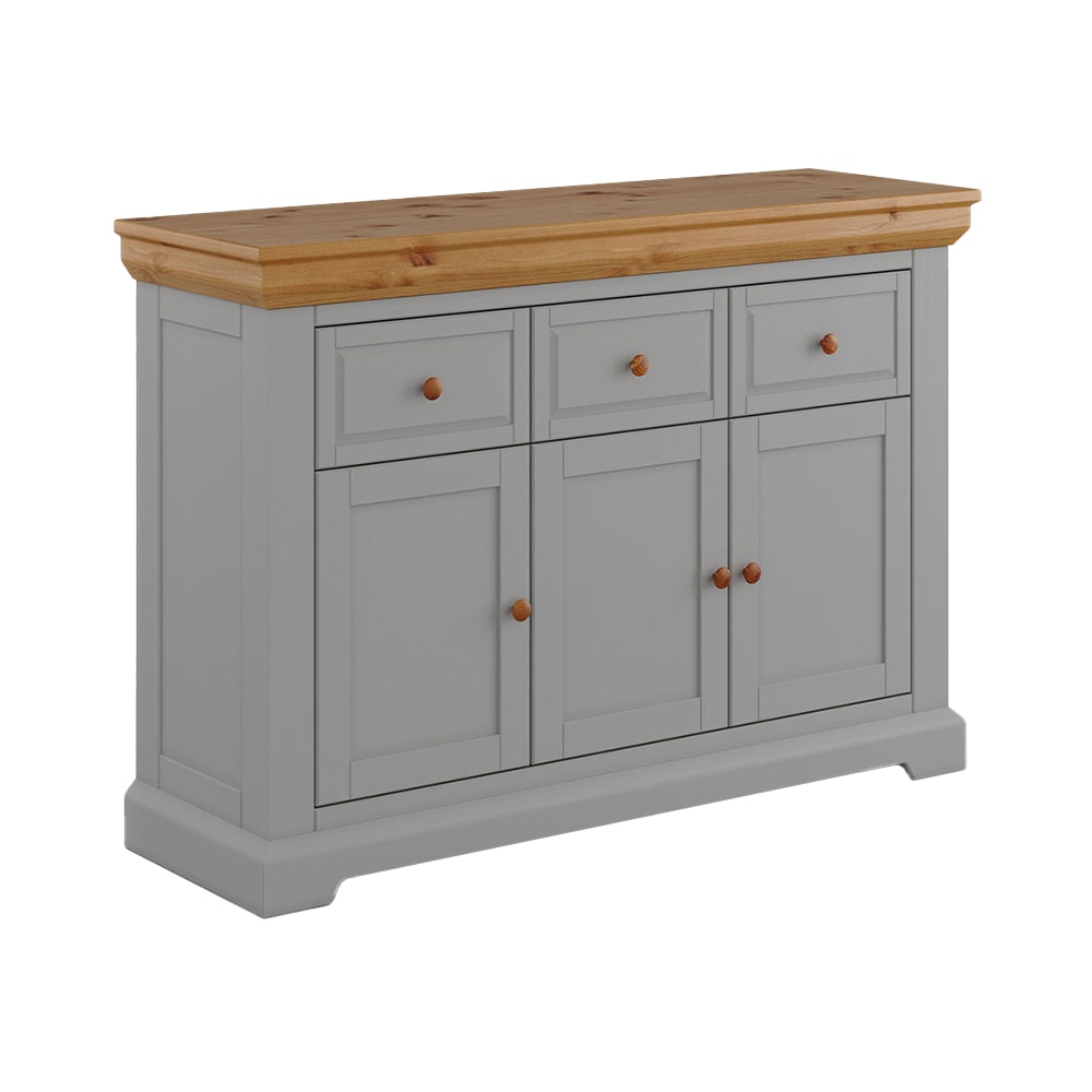 Feldmann-Wohnen Kommode modernes Design aus Massivholz 131,5x41x92cm, grau / beige style modern - -