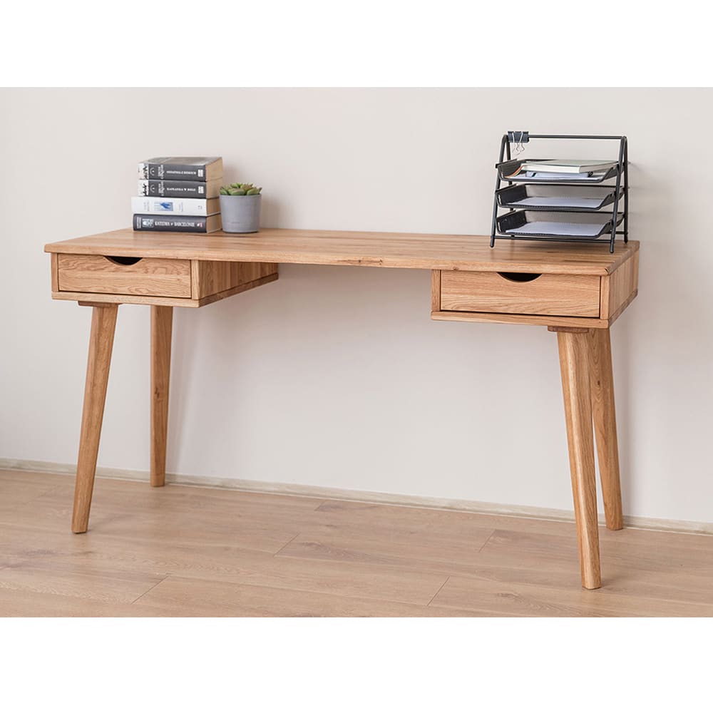Schreibtisch mit Schubladen aus Massivholz 138x55x75cm, eiche