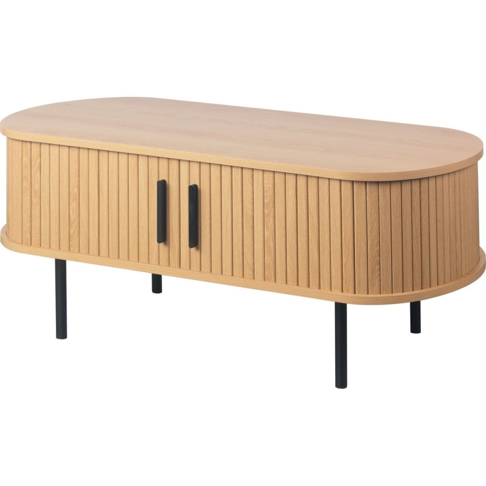 Table basse ovale 2 portes effet Chêne 90 cm
