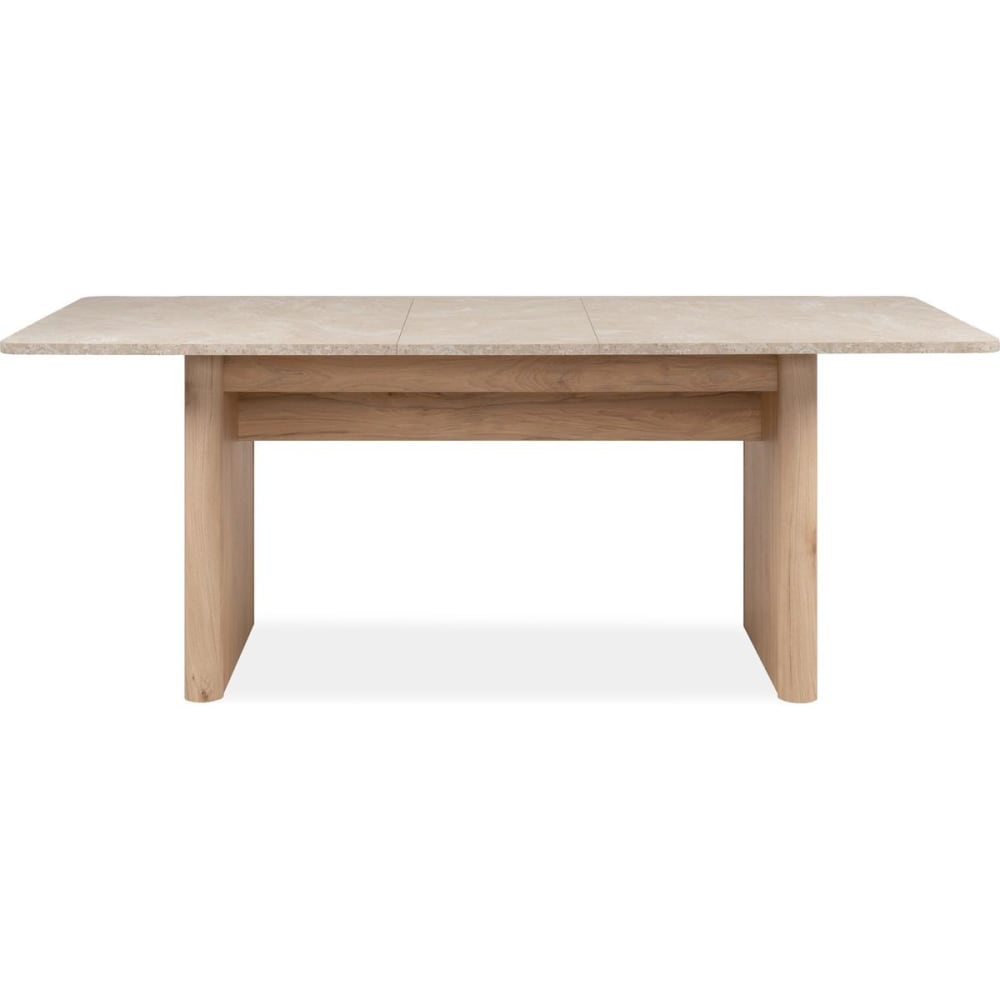 Table à manger extensible effet Chêne et Travertin 6 à 8 pers