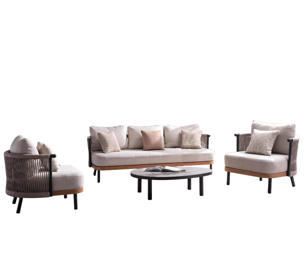 Salon de jardin 5 places en aluminium  lin