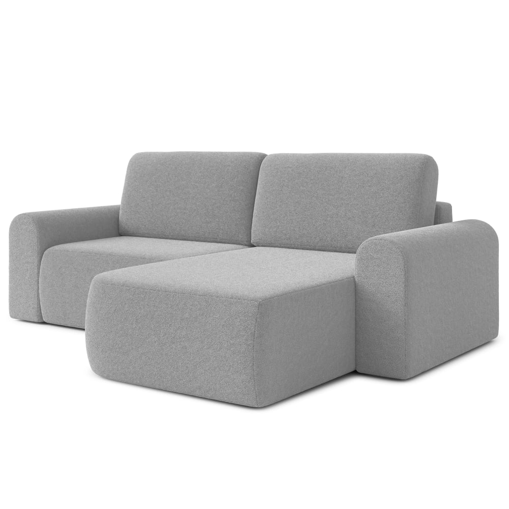 Ax Living Ecksofa Rechts mit Schlaffunktion aus Bouclé-Stoff 3-Sitzer, Hellgrau style modern - Stoff