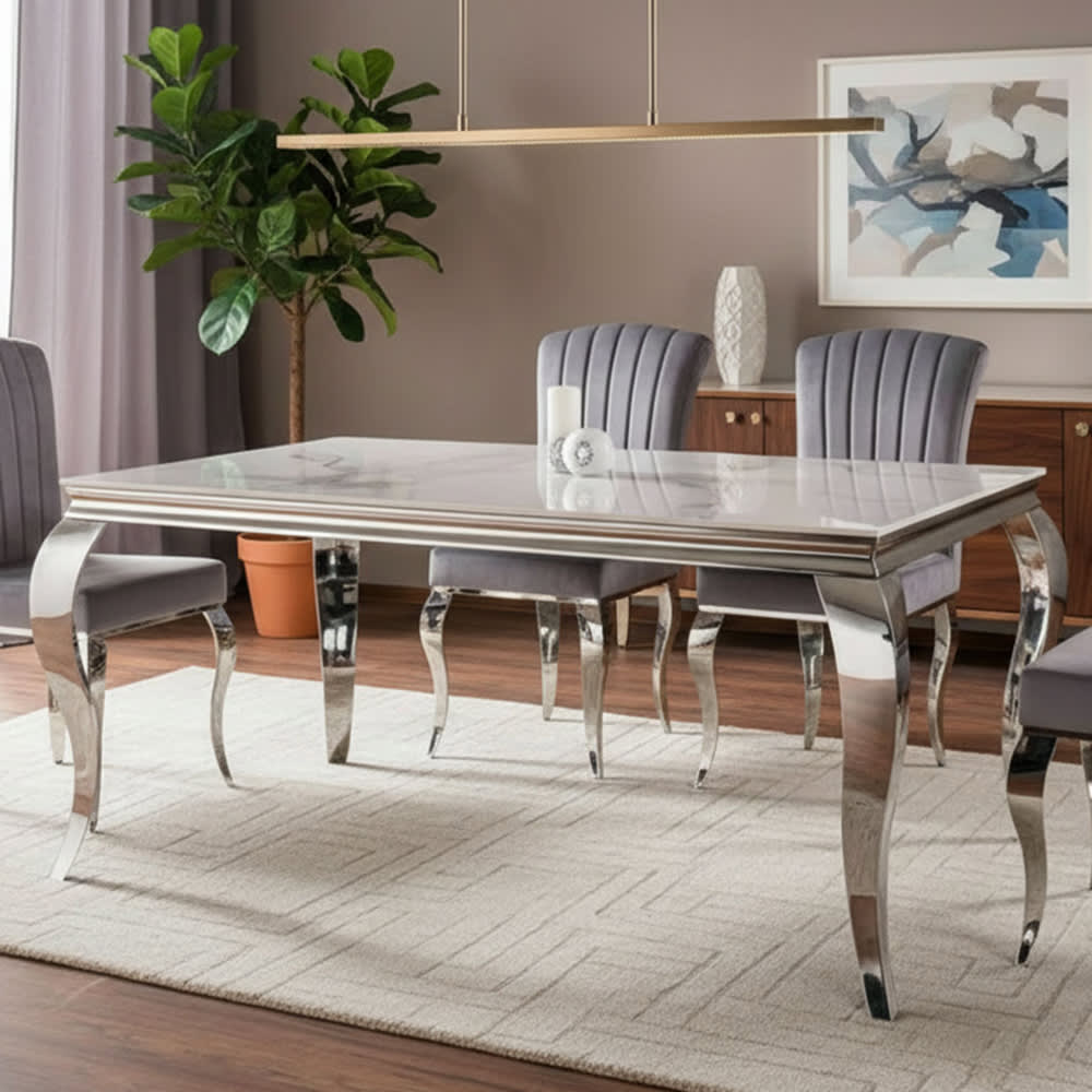 Esstisch modernes Design aus Keramik 150x90x75cm, weiß marmor -