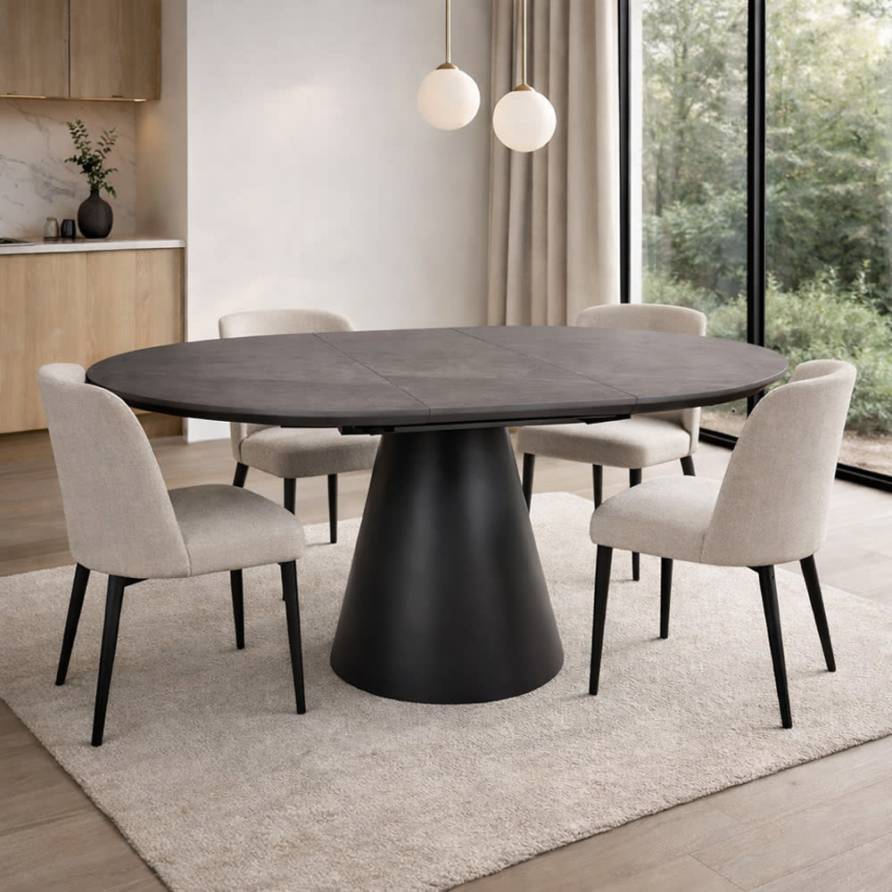 Esstisch ausziehbar aus MDF 120-160x120x75cm, marmor grau -