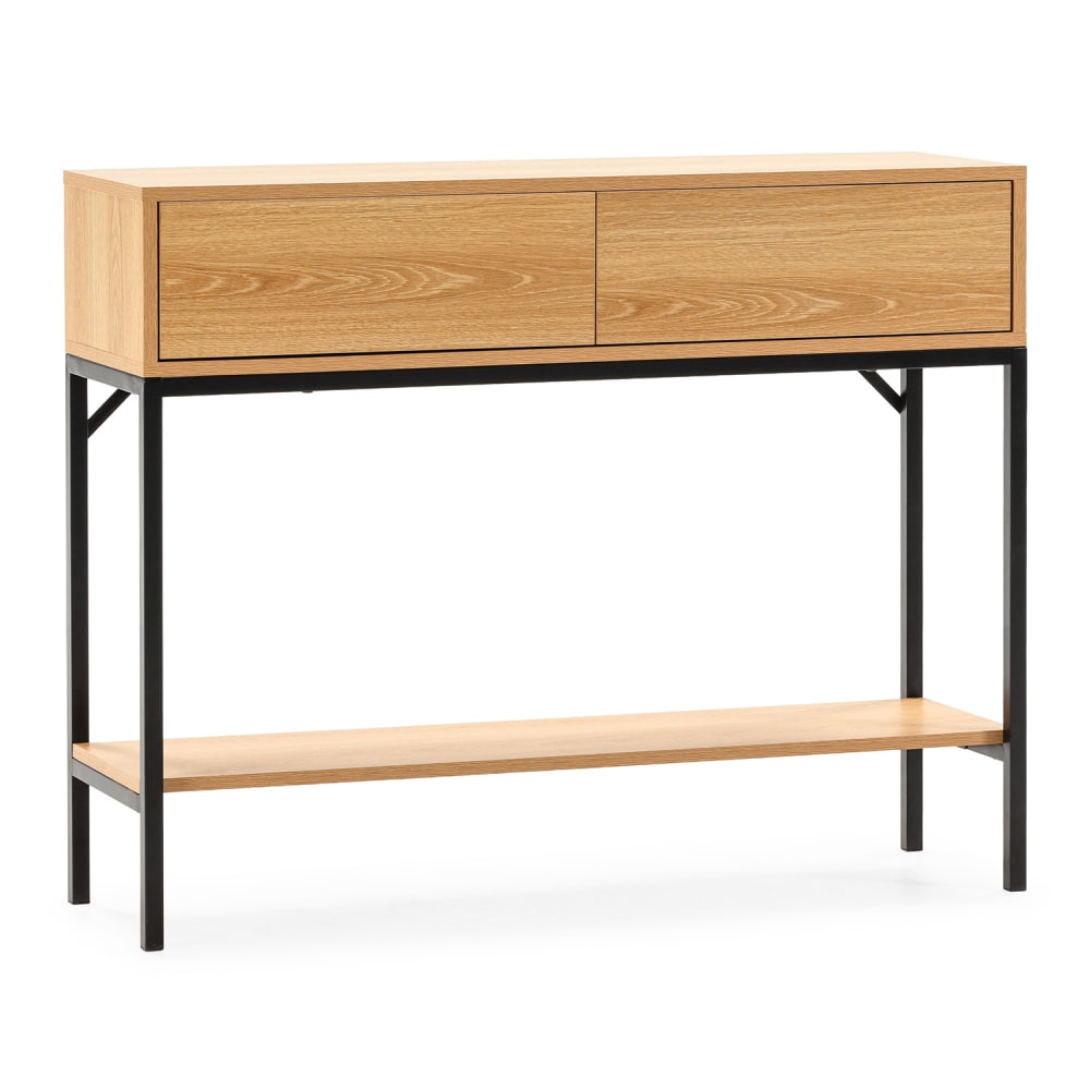 Table console 2 tiroirs effet chêne
