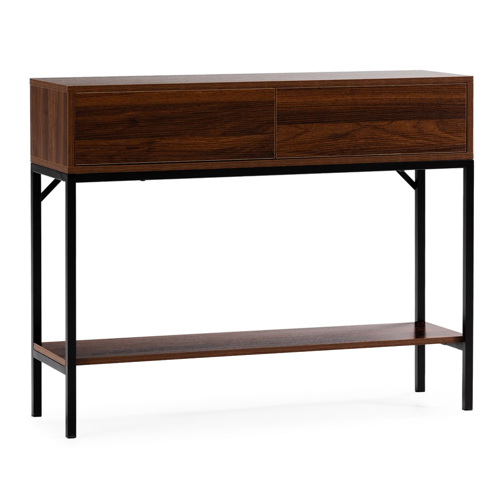 Table console 2 tiroirs effet noyer
