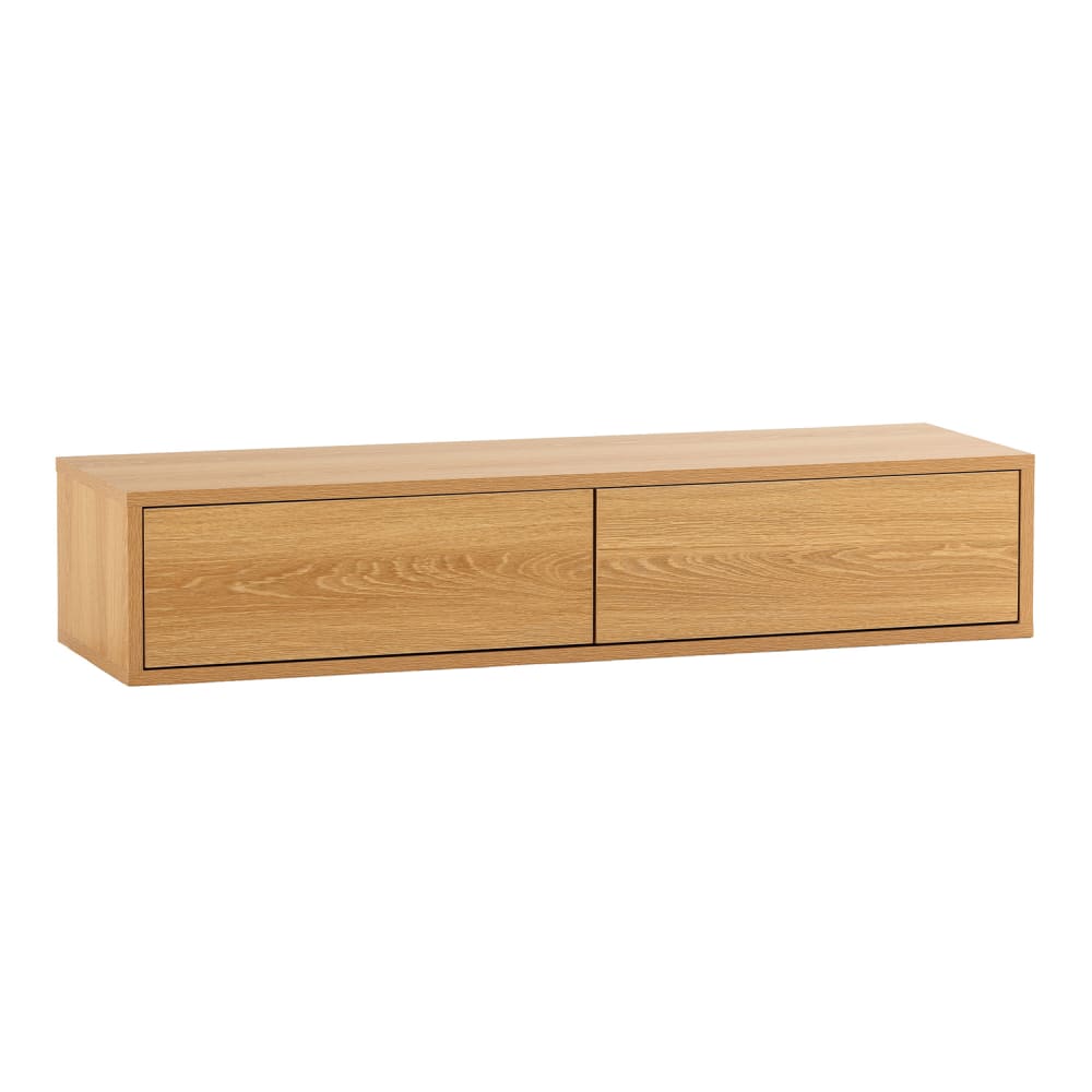 Table console flottante 2 tiroirs effet chêne