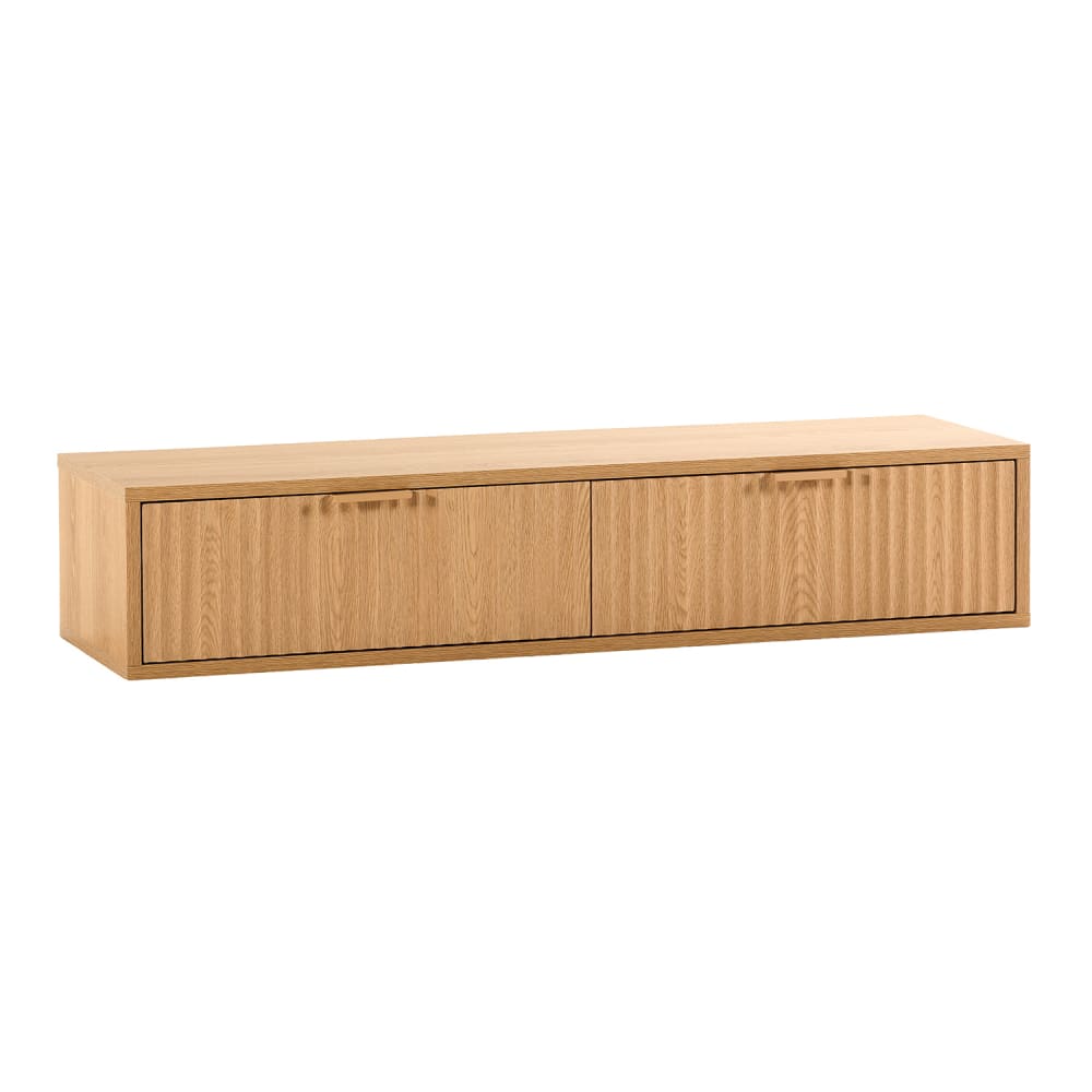 Table console flottante 2 tiroirs effet chêne