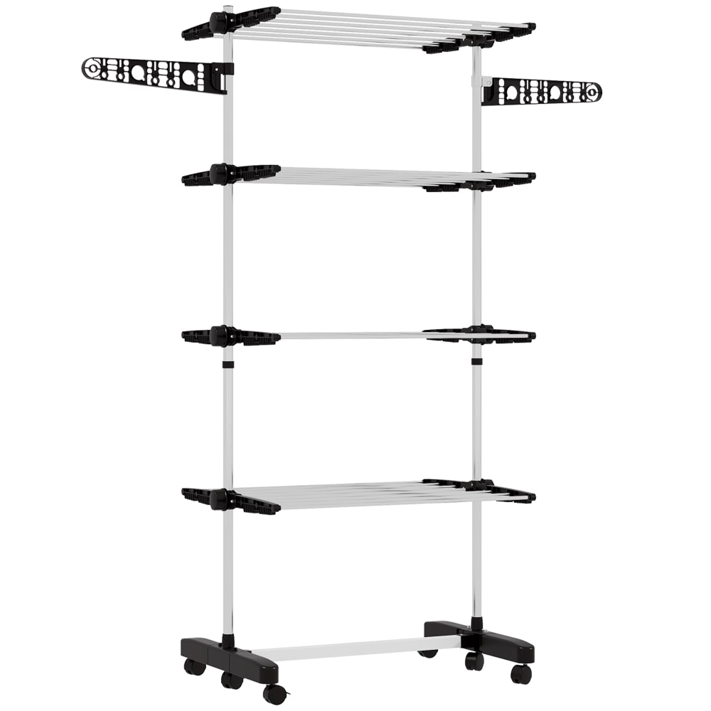 Étendoir pliable ailes latérales 6 roulettes acier noir — Beyit