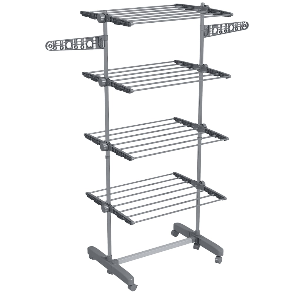 Étendoir pliable ailes latérales 6 roulettes acier gris — Beyit