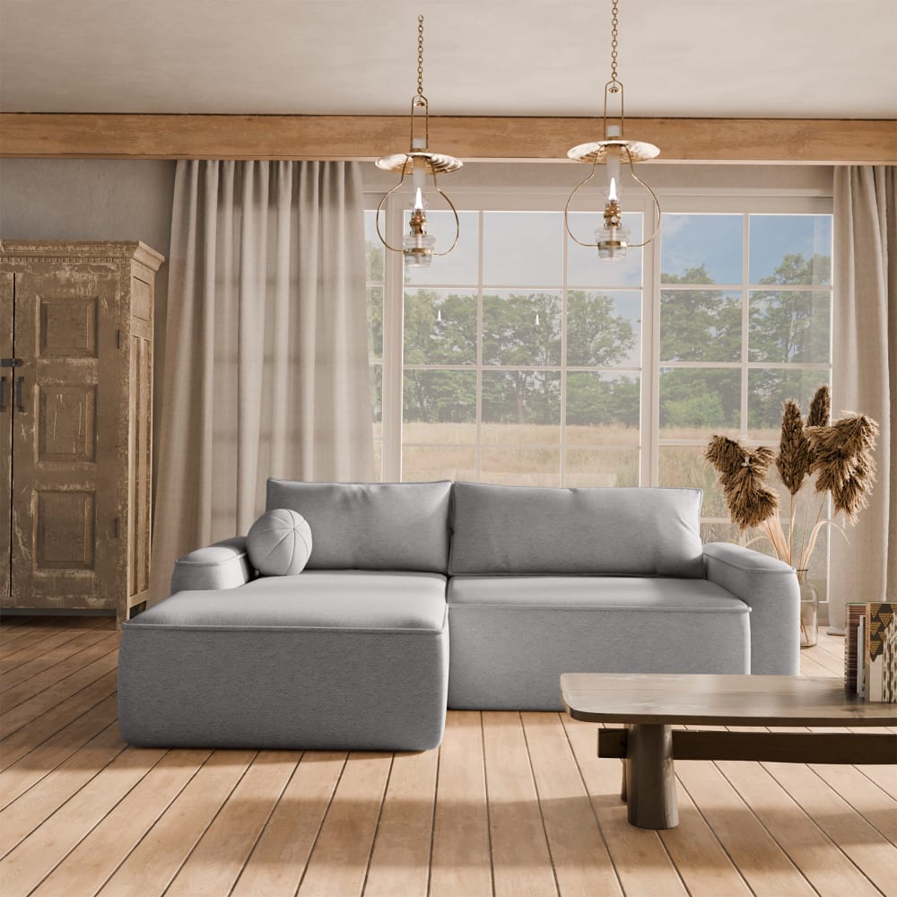 Ecksofa aus Bouclé-Stoff 2-Sitzer, Hellgrau - Maisons Du Monde