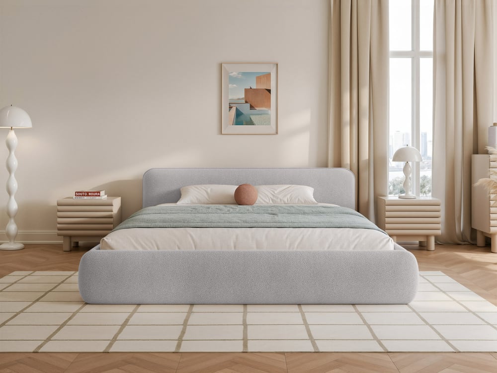 Lit rembourré en tissu bouclé 160x200 cm, Argent