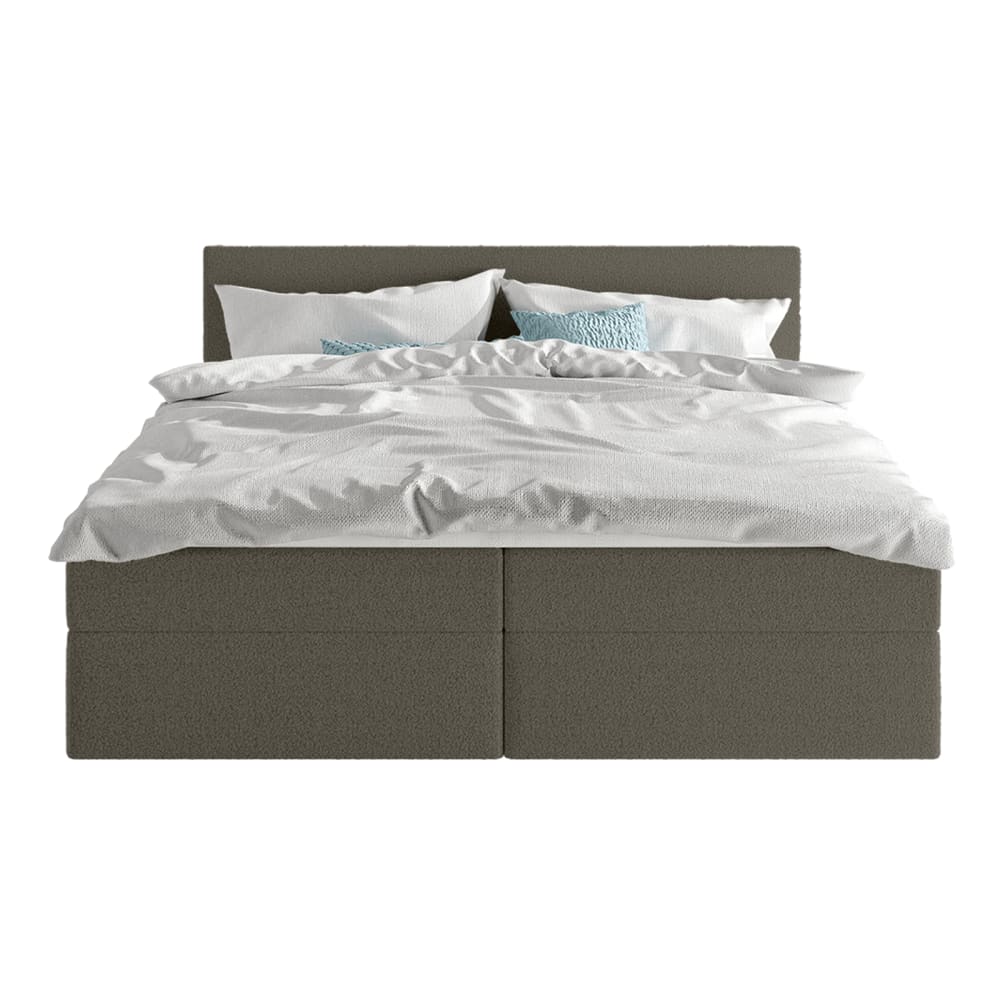 Lit boxspring en tissu bouclé 200x200 cm, Marron