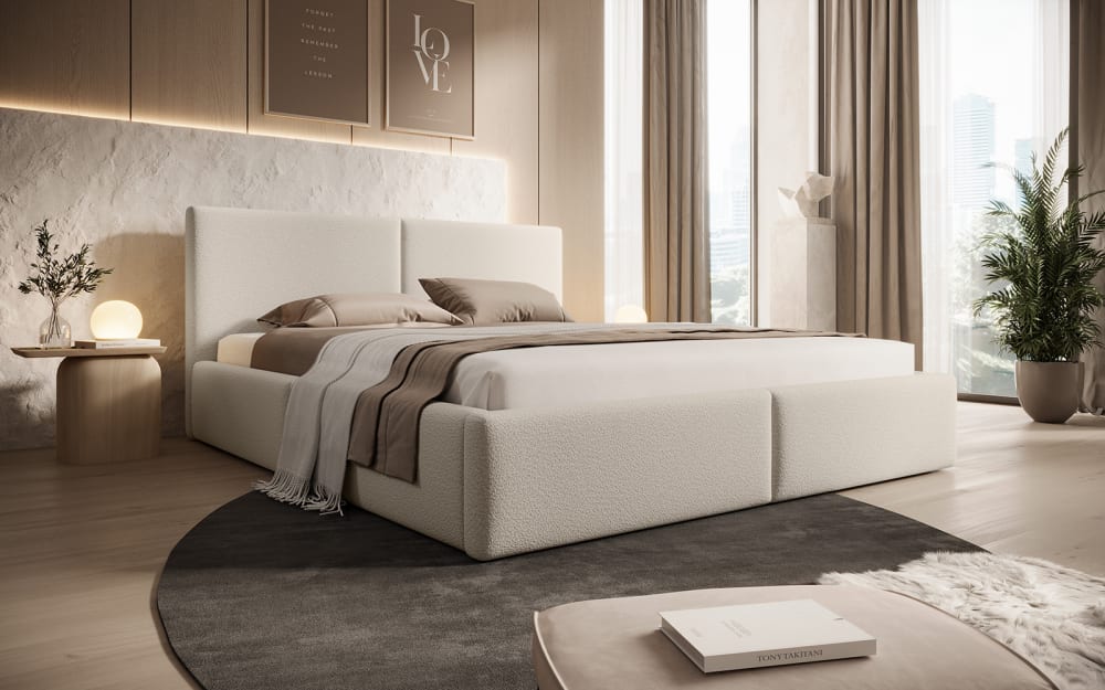 Lit avec matelas en tissu bouclé 120x200 cm, Beige